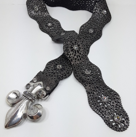 LeatherRock Accessories - LeatherRock M/34 Black Leather Crystal Belt